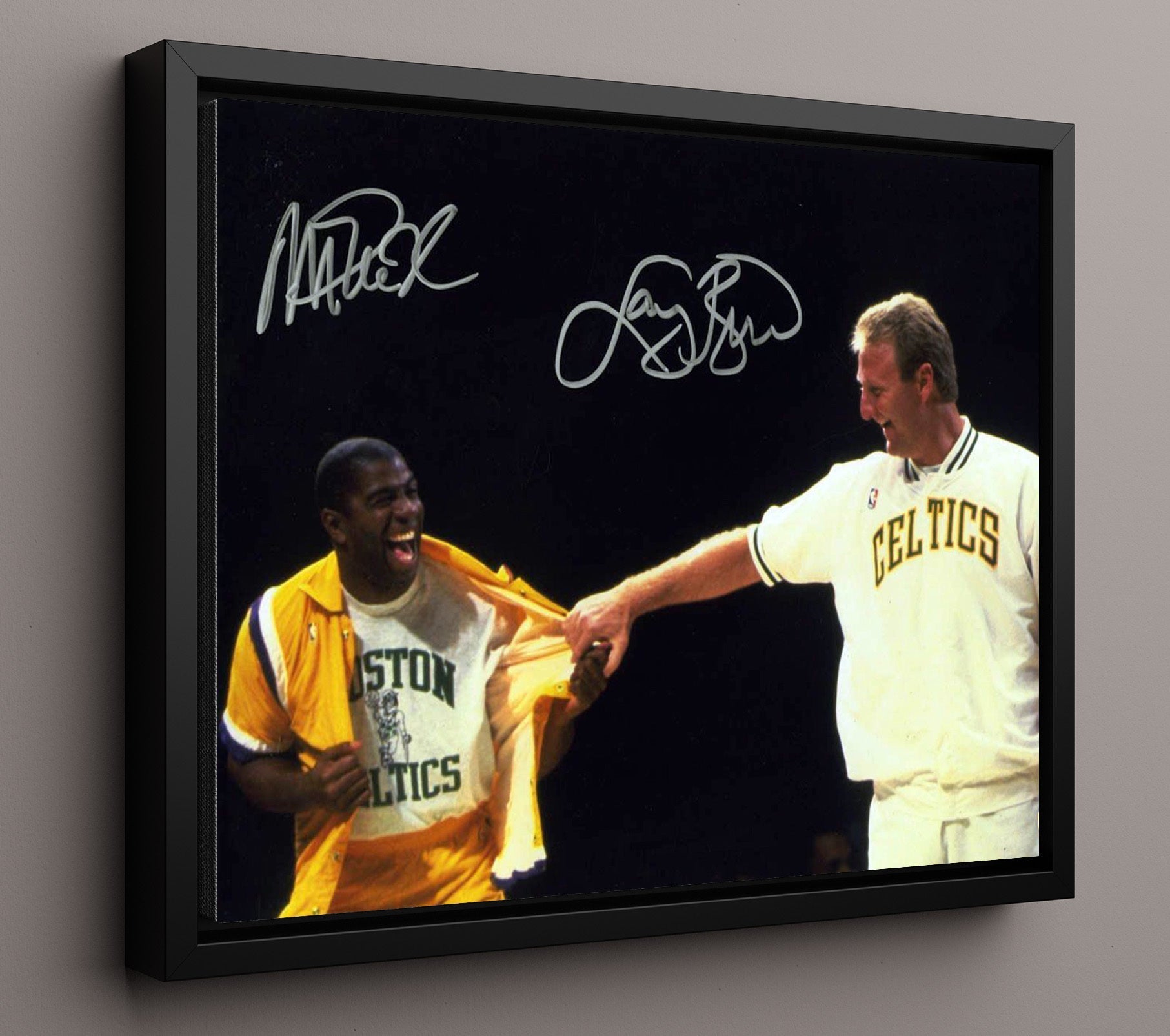 Magic Johnson Larry Bird Friendly Rivalry Legends Laughing Basketball Wall Art 16x20 Framed Canvas basketball wall art print