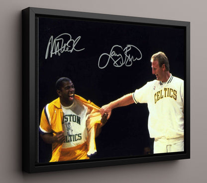 Magic Johnson Larry Bird Friendly Rivalry Legends Laughing Basketball Wall Art 16x20 Framed Canvas basketball wall art print