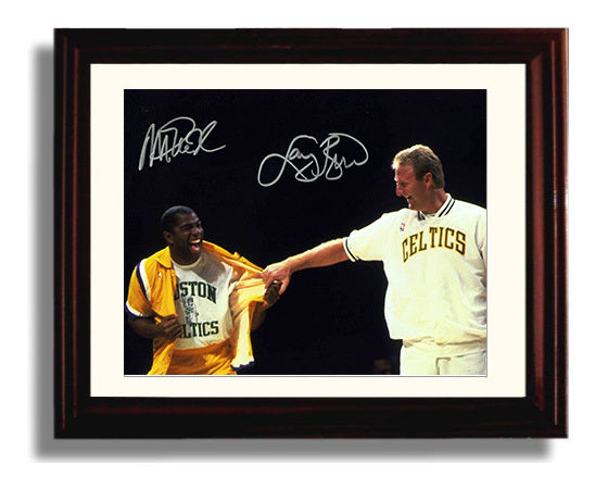 Magic Johnson Larry Bird Friendly Rivalry Legends Laughing Basketball Wall Art 8x10 Beveled Frame basketball wall art print