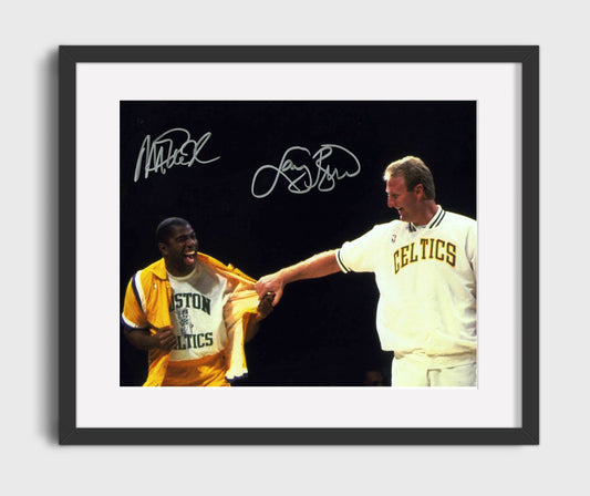 Magic Johnson Larry Bird Friendly Rivalry Legends Laughing basketball print - 16x20 Gallery Frame wall art