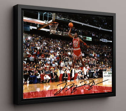 Michael Jordan Bulls Slam Dunk Classic Basketball Wall Art 16x20 Framed Canvas basketball wall art print