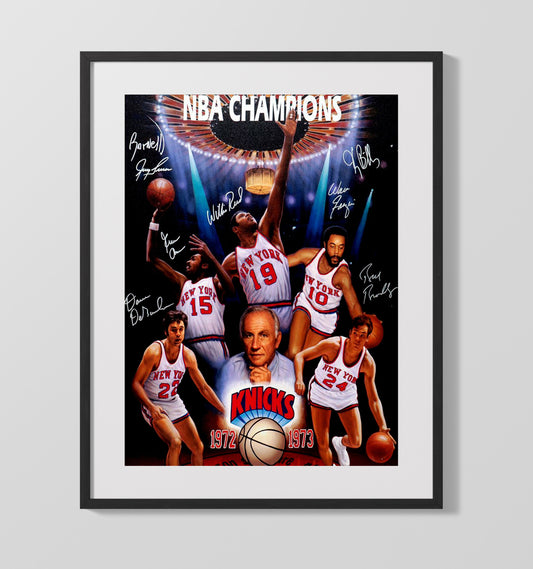 New York Basketball 1973 Championship Legends Collage Garden Glory basketball print - 16x20 Gallery Frame wall art
