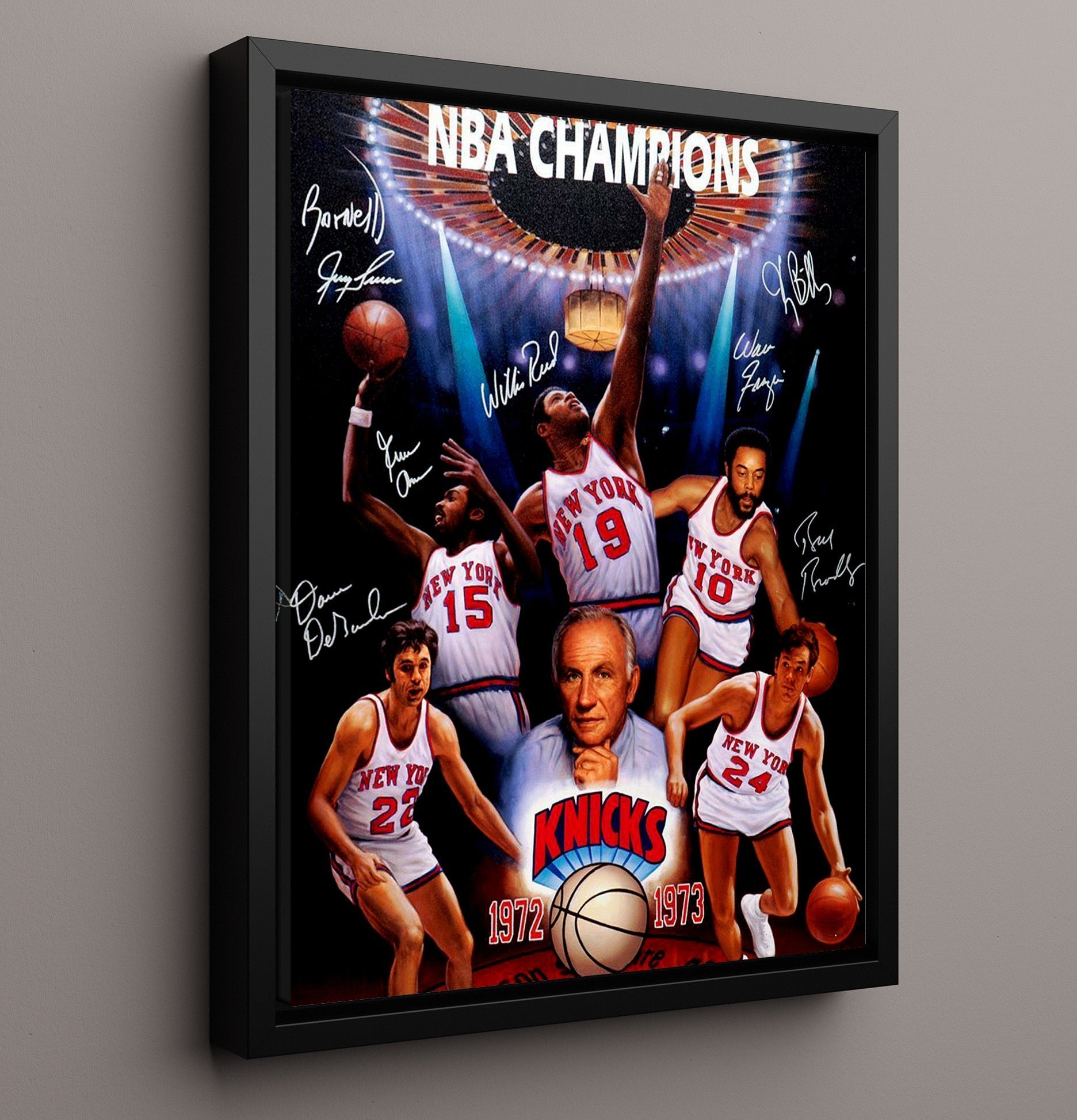 New York Basketball 1973 Championship Legends Collage Garden Glory Basketball Wall Art 16x20 Framed Canvas basketball wall art print