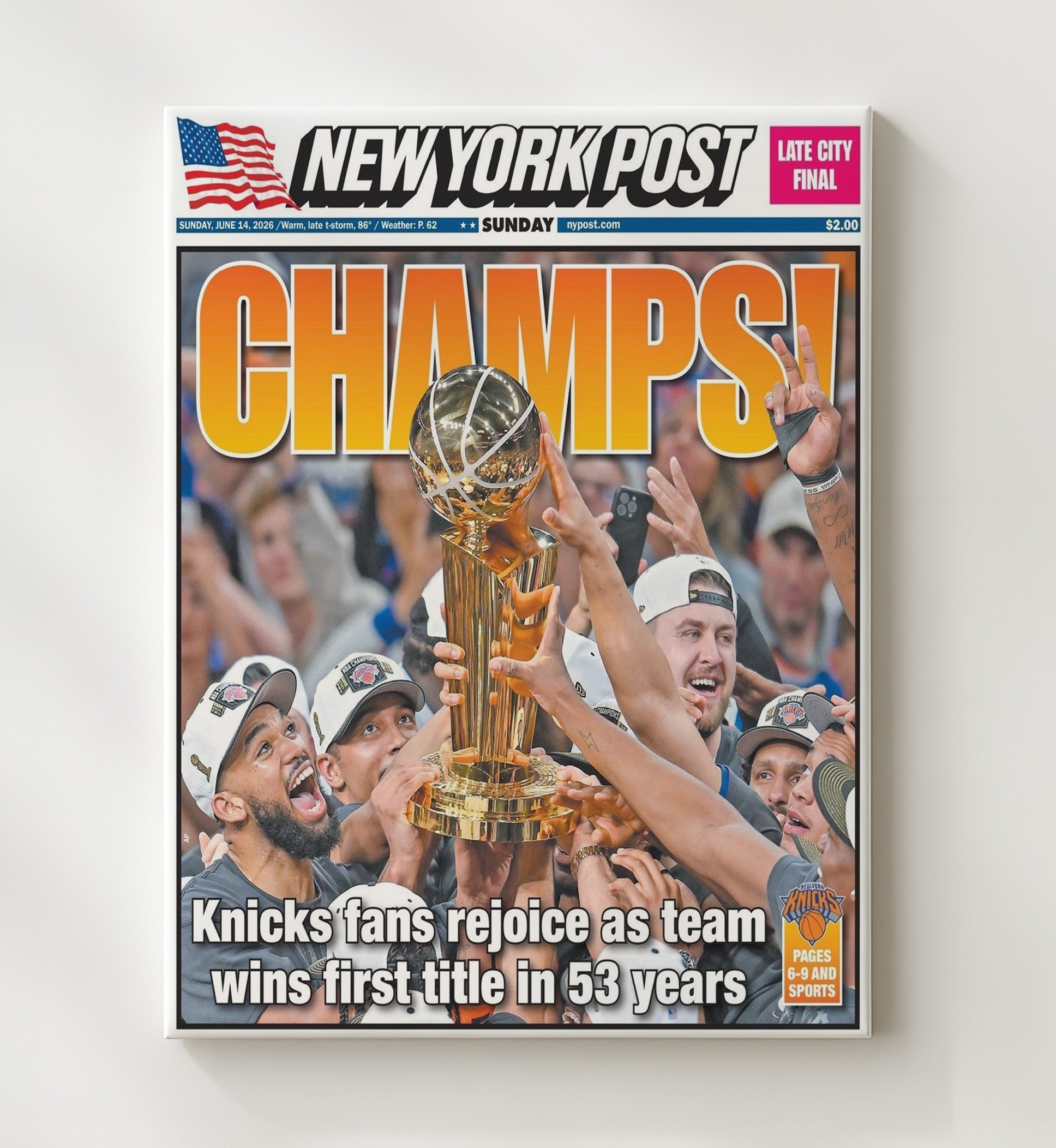 New York Basketball Championship The Wait Is Over basketball print - 20x24 Canvas wall art