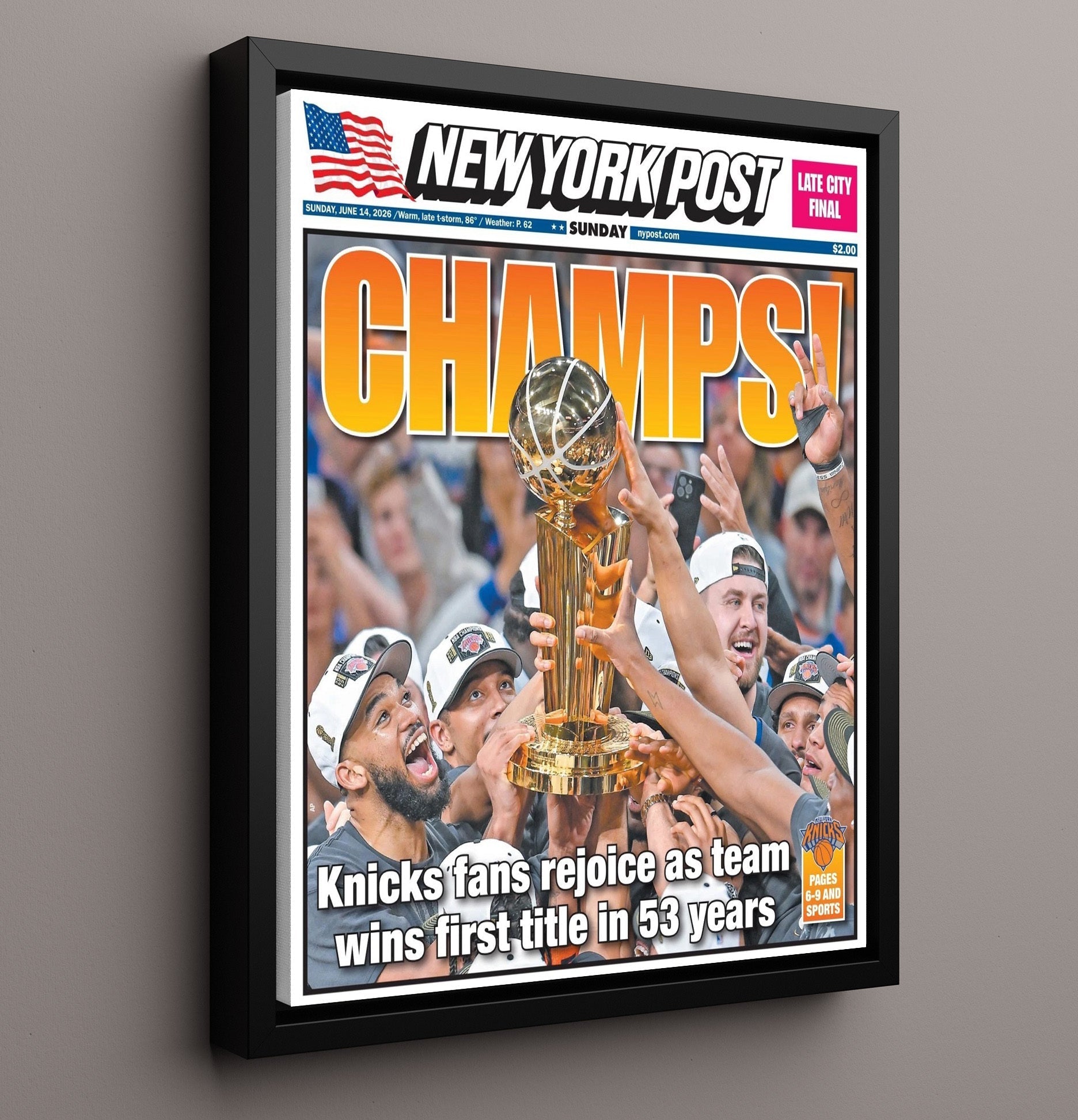 New York Basketball Championship The Wait Is Over Basketball Wall Art 16x20 Framed Canvas basketball wall art print