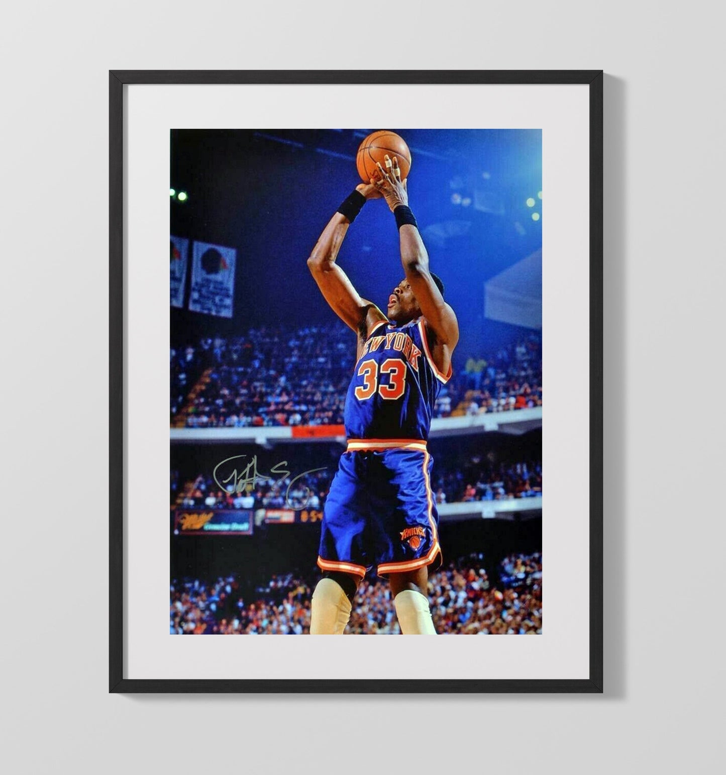 Patrick Ewing New York Basketball Towering Jumper Spotlight basketball print - 16x20 Gallery Frame wall art