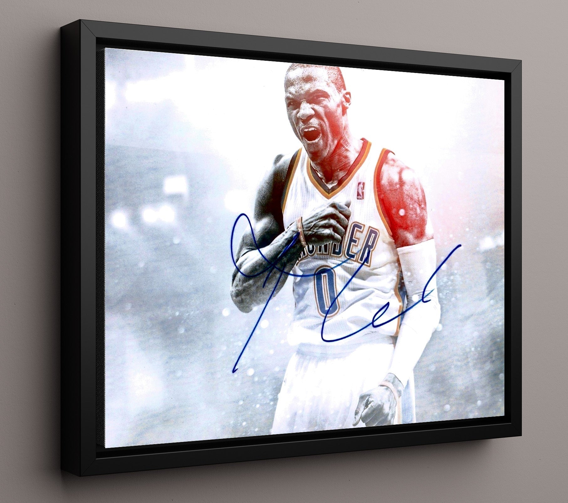 Russell Westbrook Thunder MVP Roar basketball print - 16x20 Framed Canvas wall art