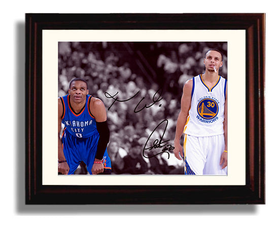Russell Westbrook Stephen Curry Thunder vs Warriors Rivalry Renewed Basketball Wall Art 8x10 Beveled Frame basketball wall art print