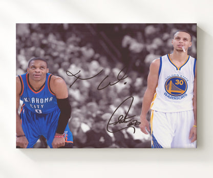 Russell Westbrook Stephen Curry Thunder vs Warriors Rivalry Renewed Basketball Wall Art 20x24 Canvas basketball wall art print