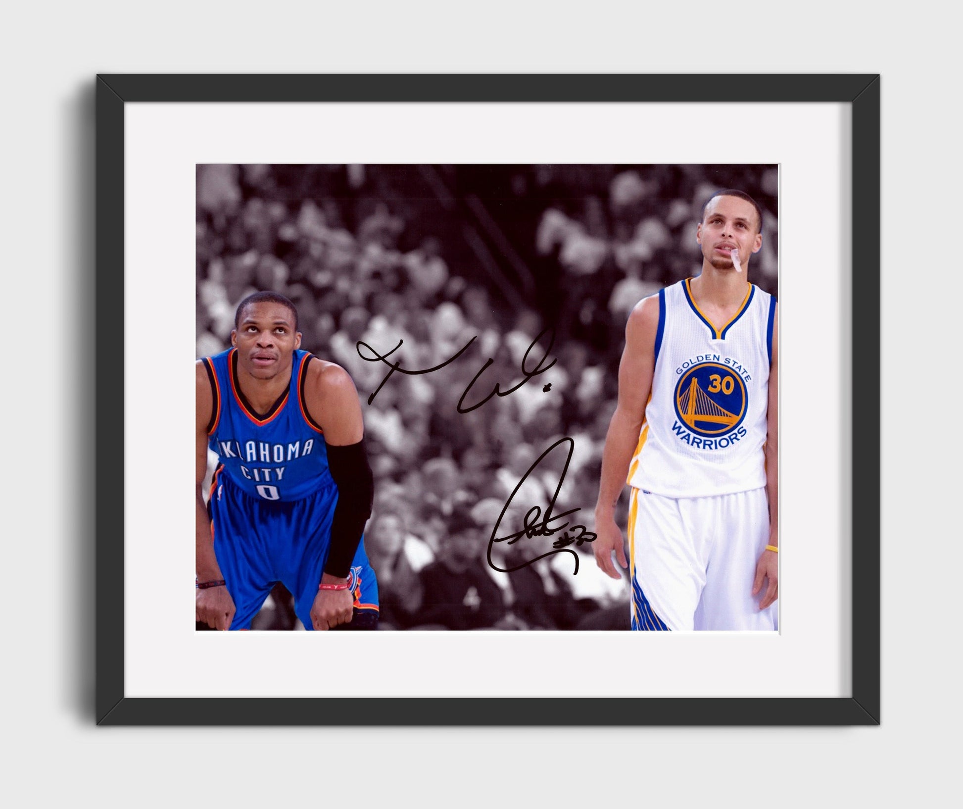 Russell Westbrook Stephen Curry Thunder vs Warriors Rivalry Renewed Basketball Wall Art 16x20 Gallery Frame basketball wall art print