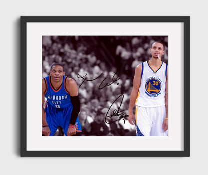 Russell Westbrook Stephen Curry Thunder vs Warriors Rivalry Renewed Basketball Wall Art 16x20 Gallery Frame basketball wall art print
