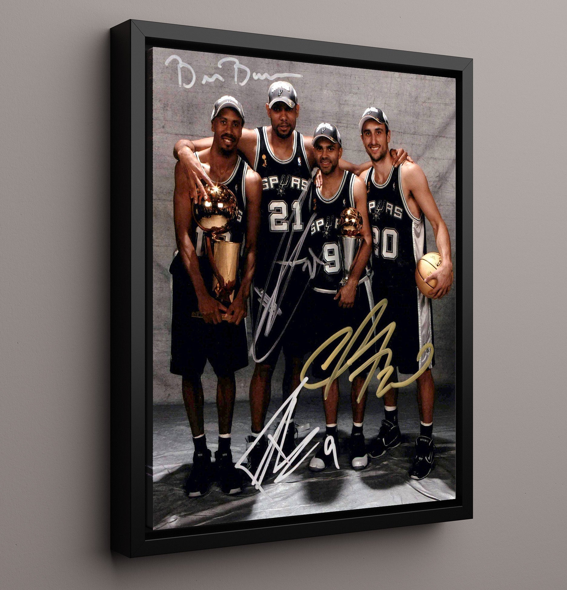 San Antonio Basketball Championship Core Trophy Portrait Spotlight basketball print - 16x20 Framed Canvas wall art