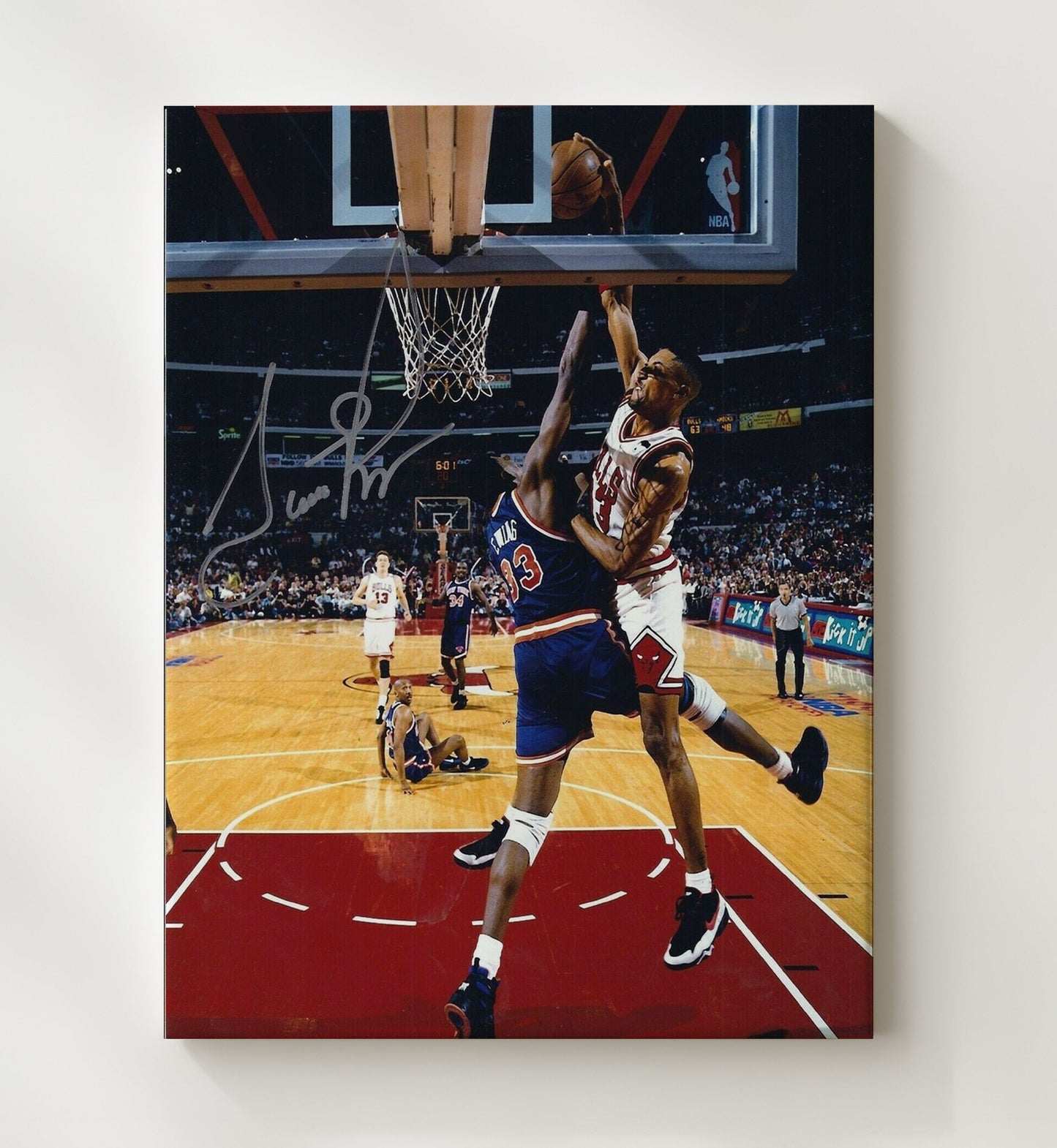 Scottie Pippen Chicago Posterized Power Over New York Spotlight Basketball Wall Art 20x24 Canvas basketball wall art print
