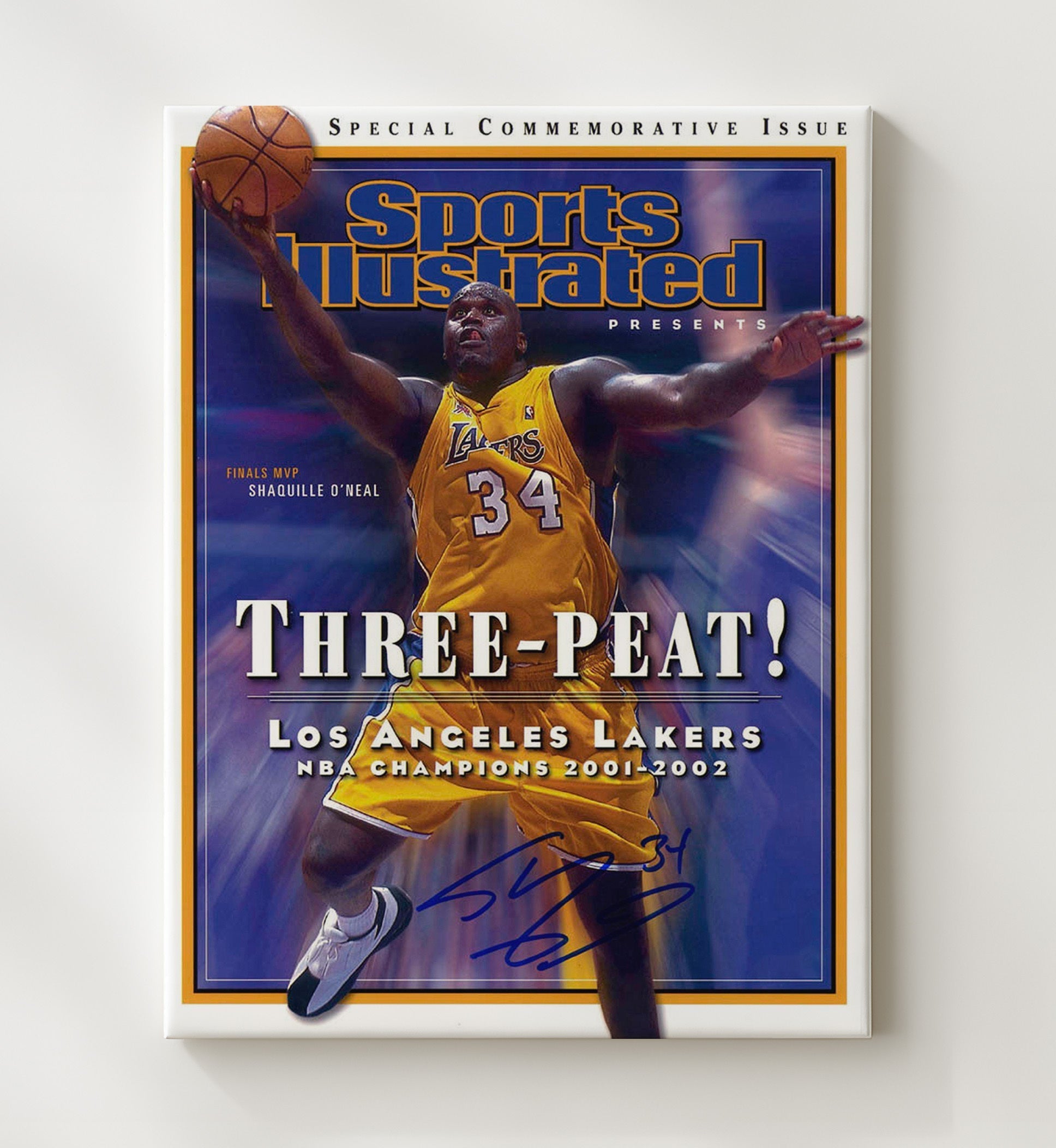 Shaquille O'Neal Lakers Three Peat SI Special 2002 basketball print - 20x24 Canvas wall art