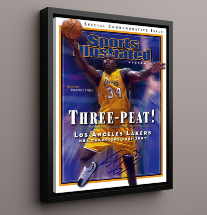 Shaquille ONeal Lakers Three Peat SI Special 2002 Basketball Wall Art 16x20 Framed Canvas basketball wall art print