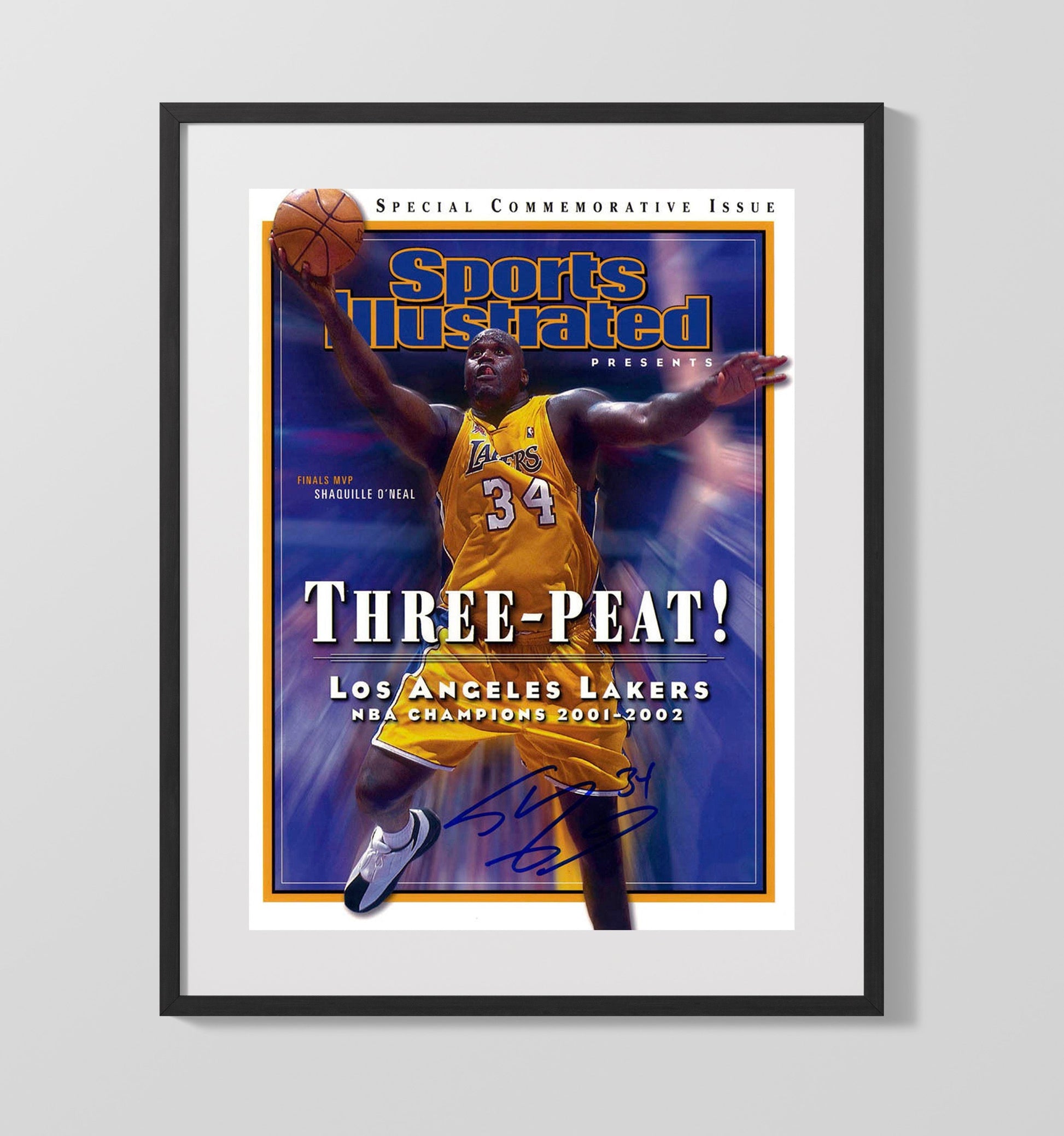 Shaquille ONeal Lakers Three Peat SI Special 2002 Basketball Wall Art 16x20 Gallery Frame basketball wall art print