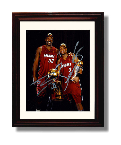 Shaquille ONeal and Dwyane Wade Miami Basketball Championship Trophy Portrait Spotlight Basketball Wall Art 8x10 Beveled Frame basketball wall art print