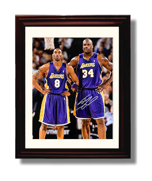 Shaquille ONeal and Kobe Bryant Los Angeles Basketball Courtside Duo Spotlight Basketball Wall Art 8x10 Beveled Frame basketball wall art print