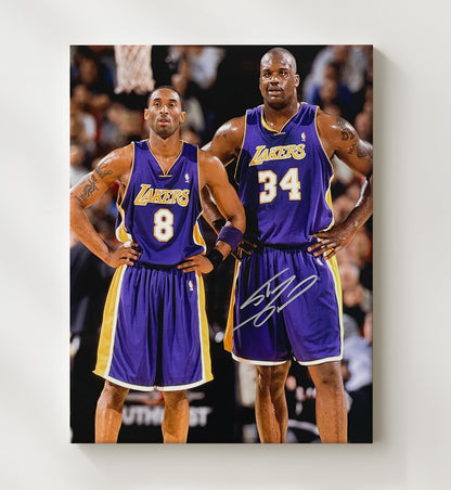 Shaquille ONeal and Kobe Bryant Los Angeles Basketball Courtside Duo Spotlight Basketball Wall Art 20x24 Canvas basketball wall art print