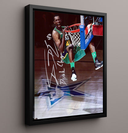 Shawn Kemp Seattle Basketball Rim Hang Power Slam Spotlight Basketball Wall Art 16x20 Framed Canvas basketball wall art print