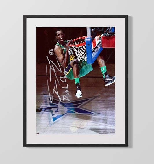 Shawn Kemp Seattle Basketball Rim Hang Power Slam Spotlight basketball print - 16x20 Gallery Frame wall art