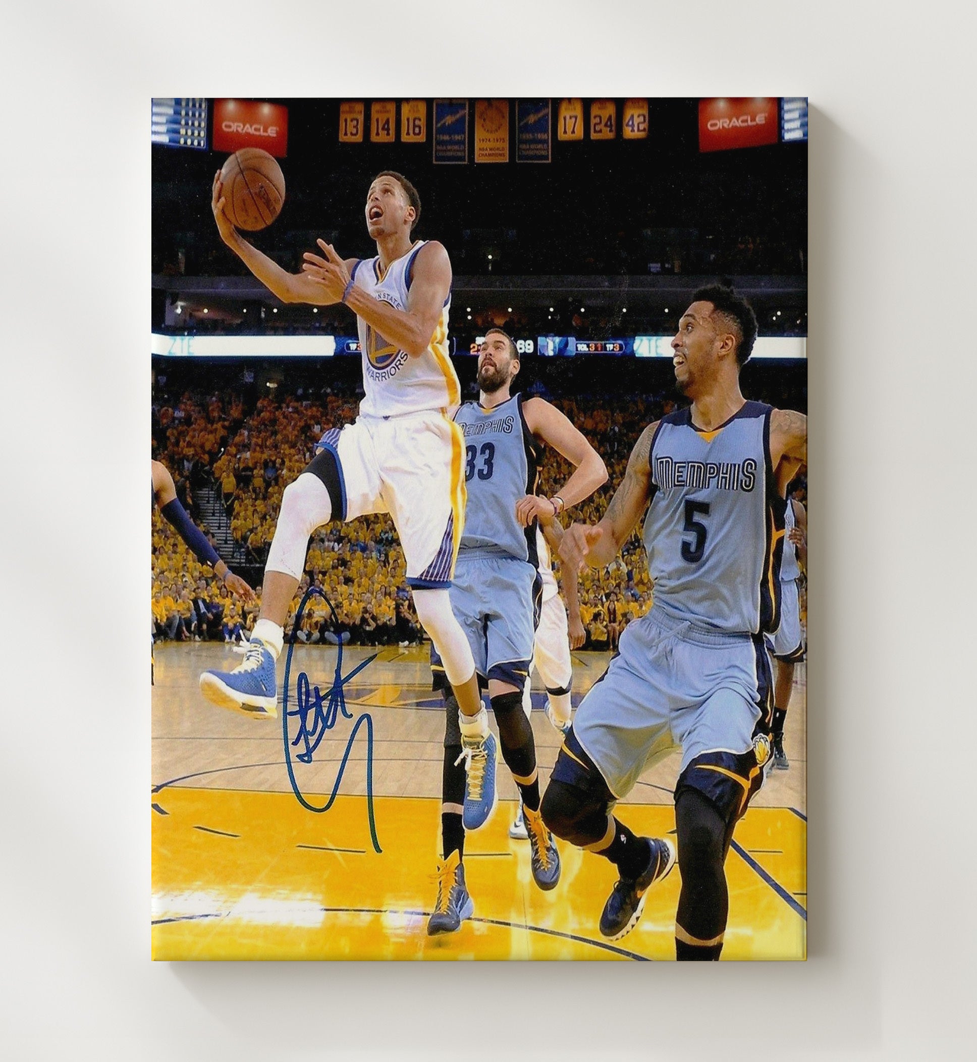 Steph Curry Warriors Finals Drive vs Memphis Basketball Wall Art 20x24 Canvas basketball wall art print