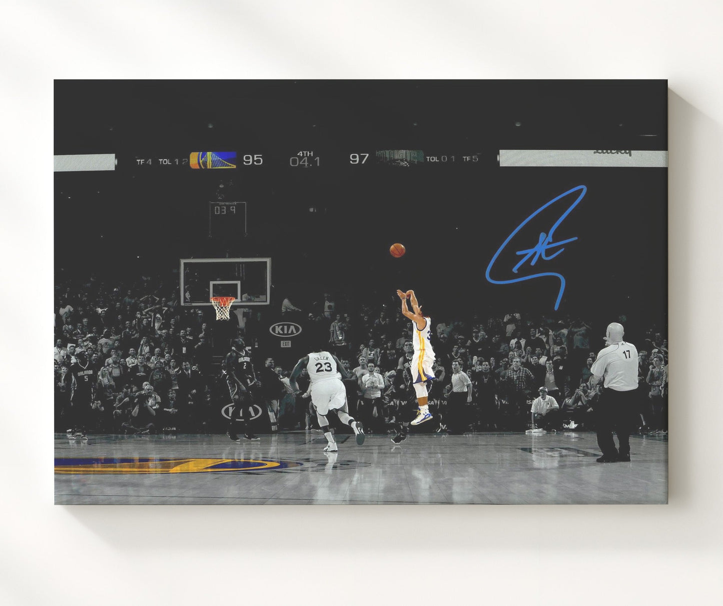 Stephen Curry Game Winning Three 4.1 Seconds Basketball Wall Art 20x24 Canvas basketball wall art print