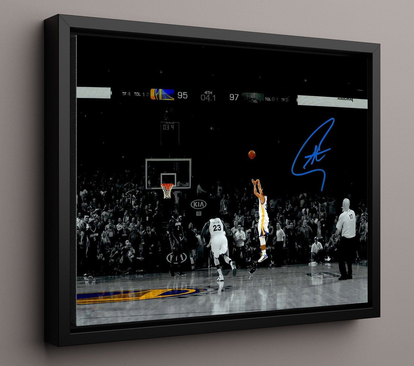 Stephen Curry Game Winning Three 4.1 Seconds Basketball Wall Art 16x20 Framed Canvas basketball wall art print