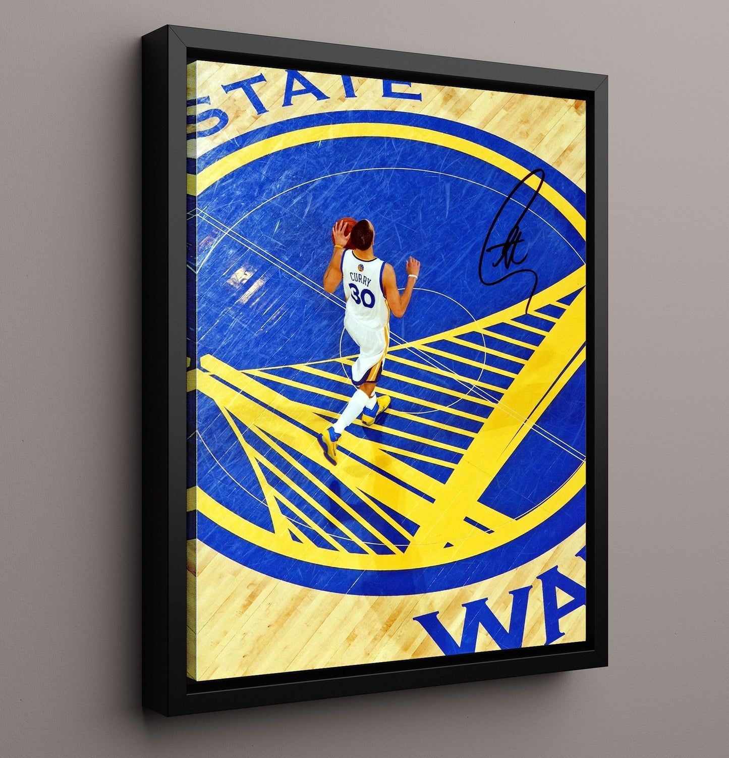 Stephen Curry Golden State Basketball Center Court Maestro Spotlight basketball print - 16x20 Framed Canvas wall art