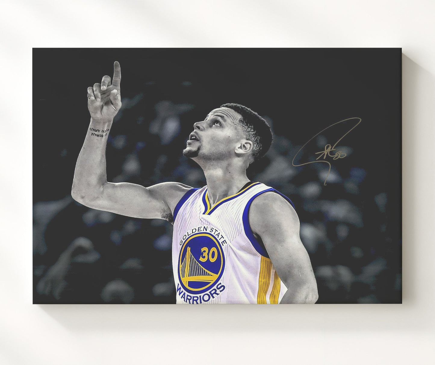Stephen Curry Record Breaking Game Black and White Basketball Wall Art 20x24 Canvas basketball wall art print