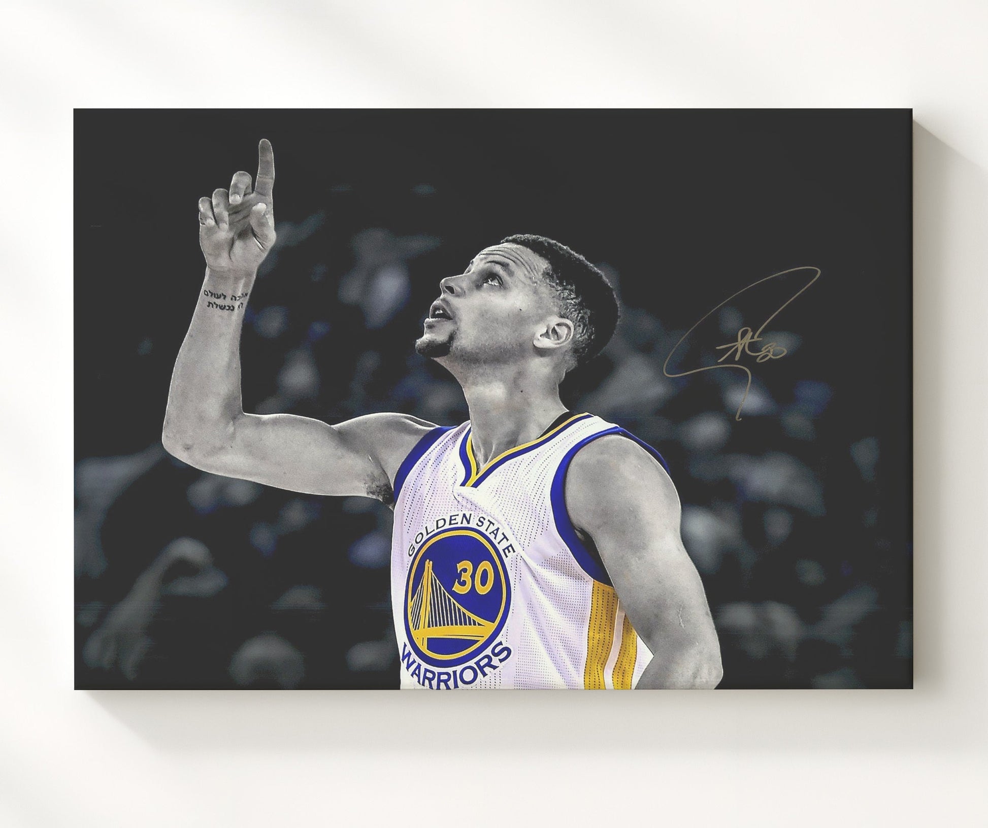 Stephen Curry Record Breaking Game Black and White Basketball Wall Art 20x24 Canvas basketball wall art print
