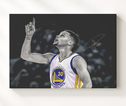 Stephen Curry Record Breaking Game Black and White Basketball Wall Art 20x24 Canvas basketball wall art print