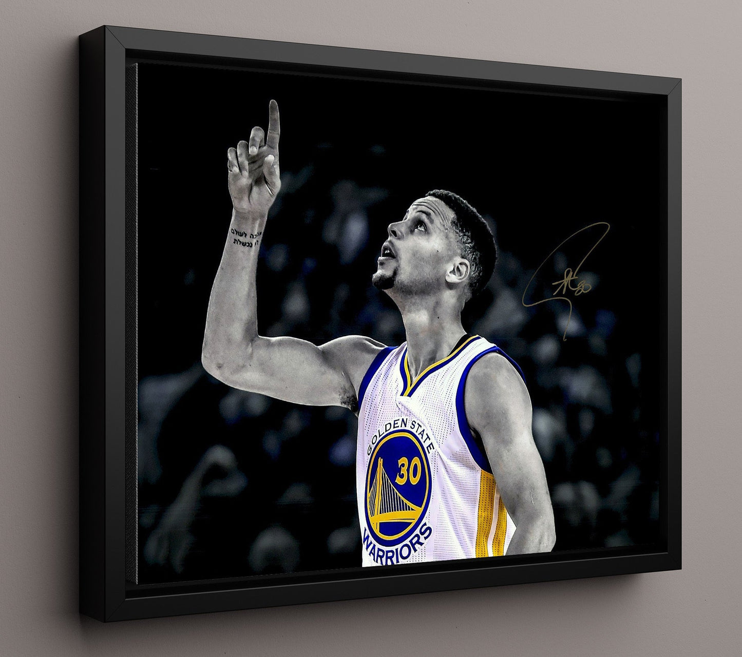Stephen Curry Record Breaking Game Black and White Basketball Wall Art 16x20 Framed Canvas basketball wall art print