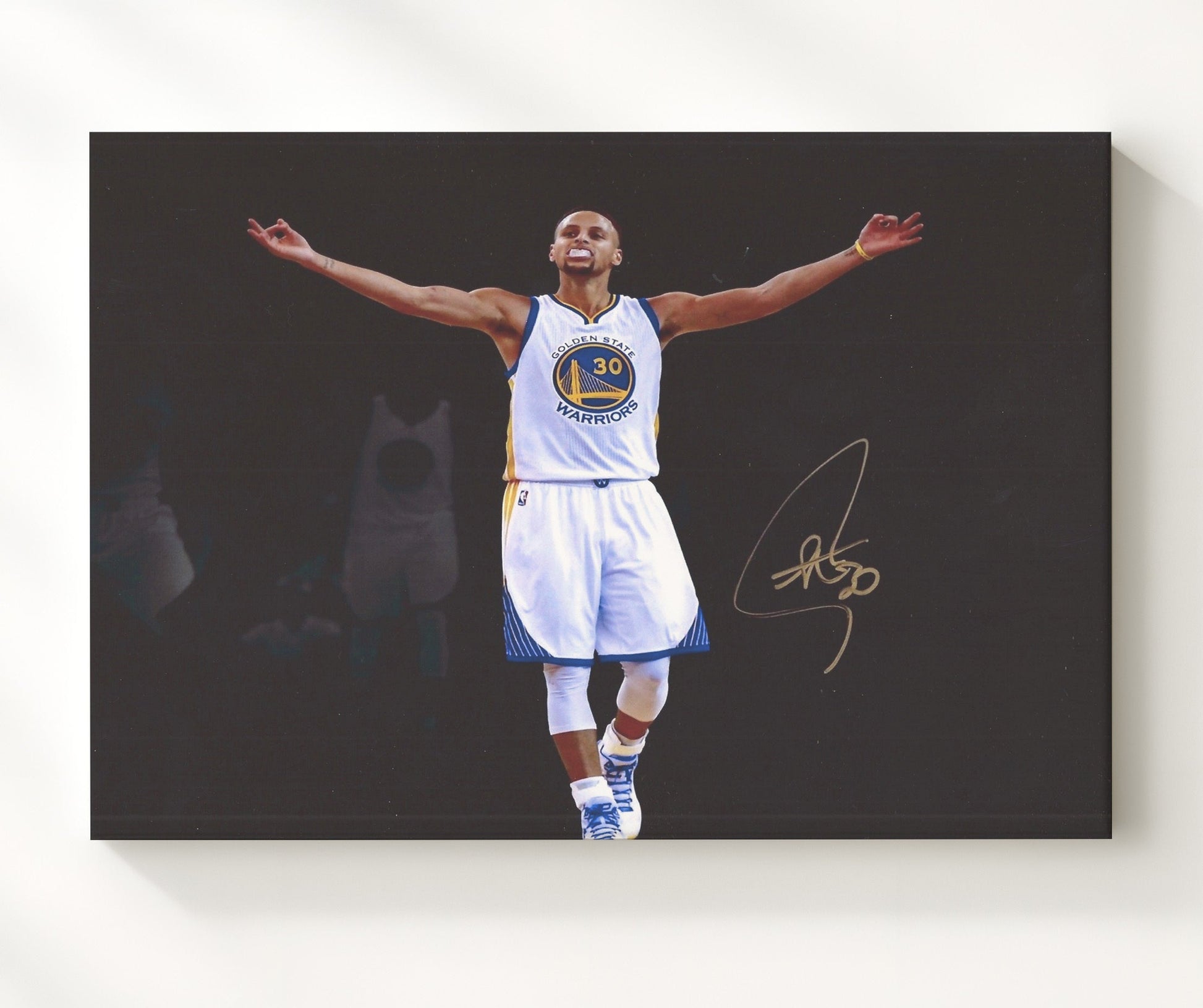 Stephen Curry Warriors Arms Raised Celebration Basketball Wall Art 20x24 Canvas basketball wall art print