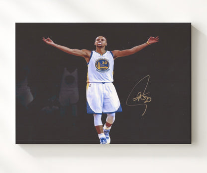 Stephen Curry Warriors Arms Raised Celebration Basketball Wall Art 20x24 Canvas basketball wall art print