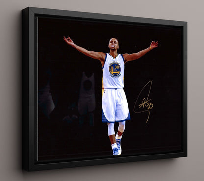 Stephen Curry Warriors Arms Raised Celebration Basketball Wall Art 16x20 Framed Canvas basketball wall art print