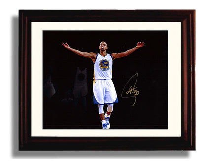Stephen Curry Warriors Arms Raised Celebration Basketball Wall Art 8x10 Beveled Frame basketball wall art print