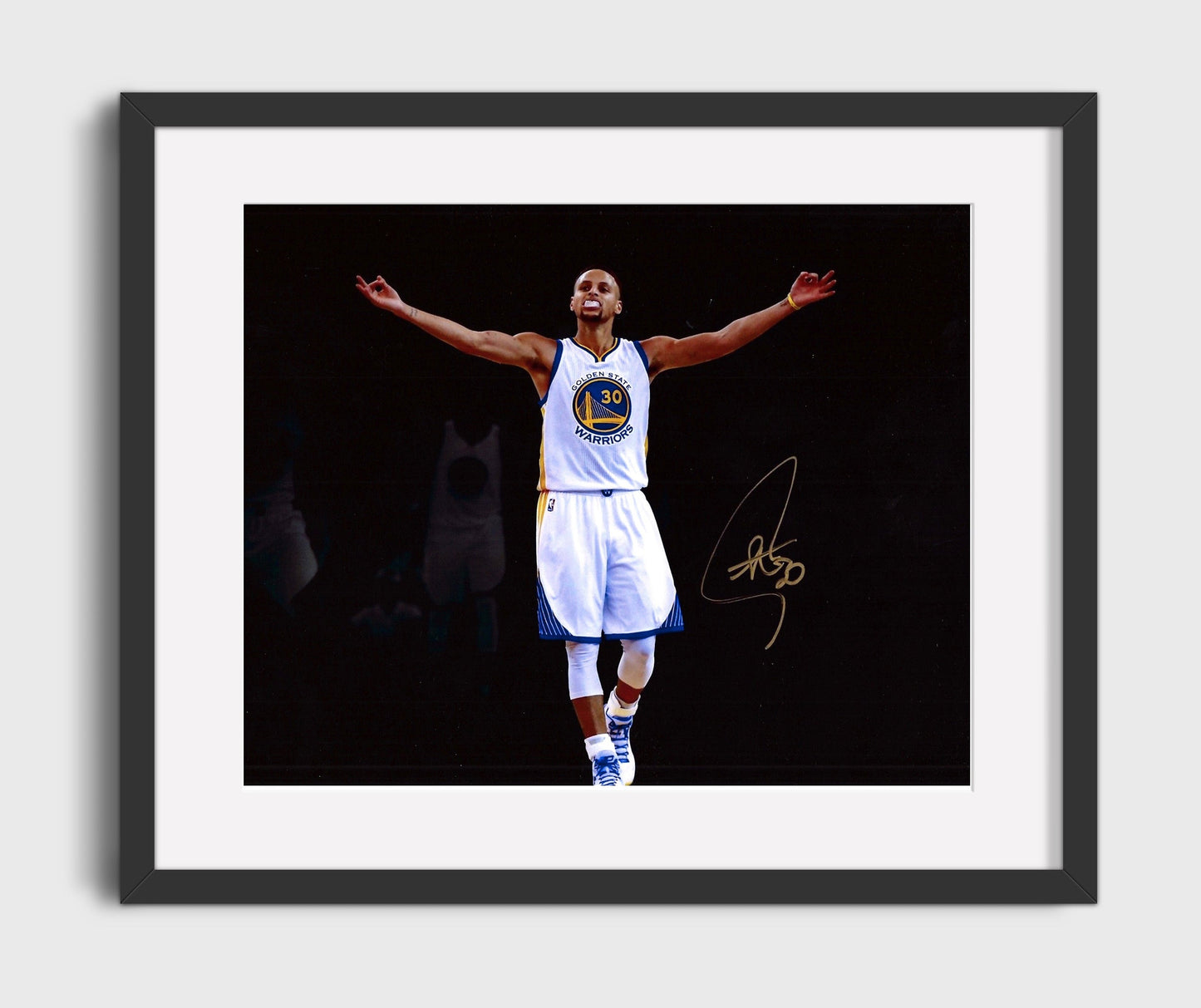 Stephen Curry Warriors Arms Raised Celebration Basketball Wall Art 16x20 Gallery Frame basketball wall art print