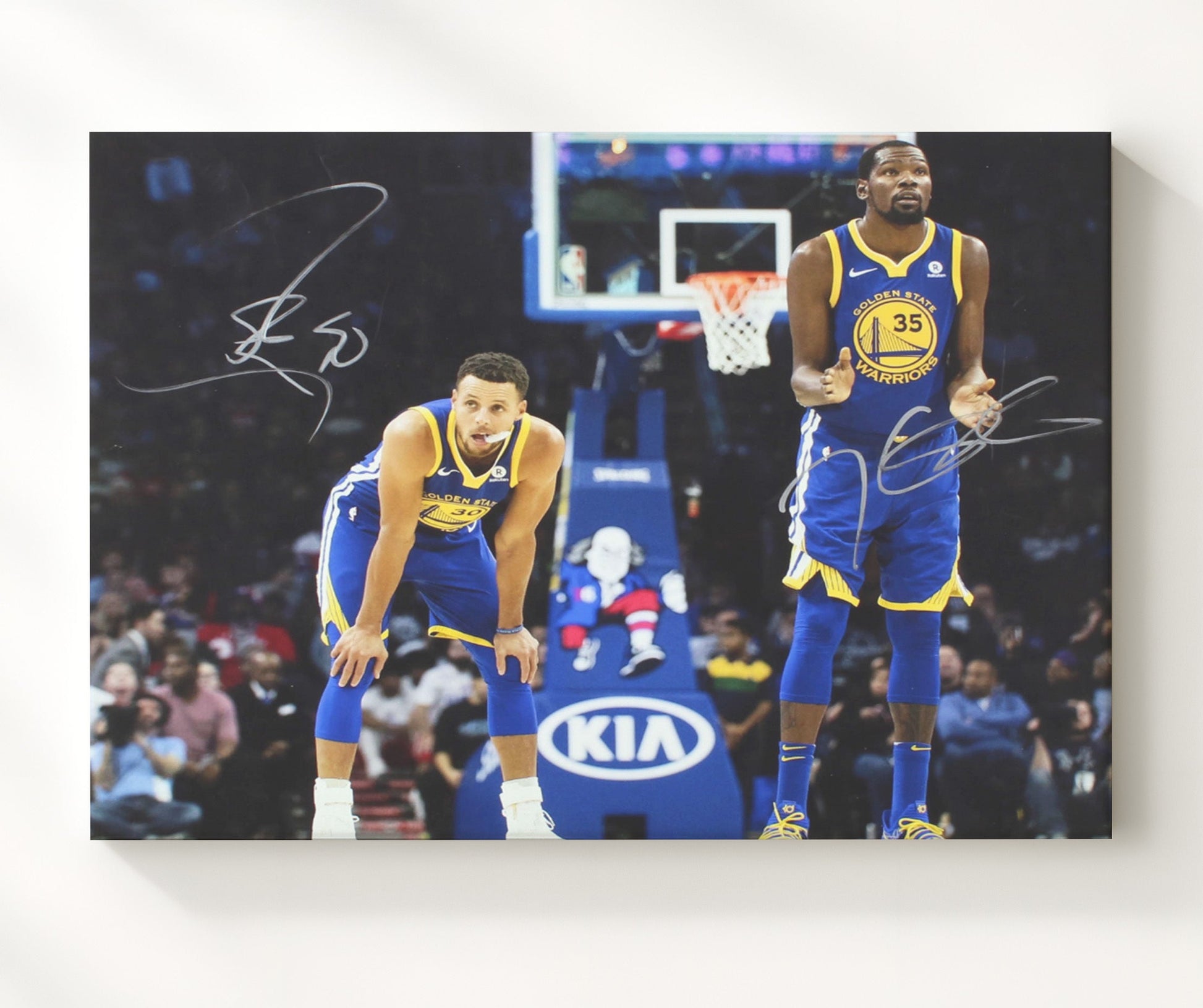 Stephen Curry Kevin Durant Warriors Splash Meets Slim Basketball Wall Art 20x24 Canvas basketball wall art print
