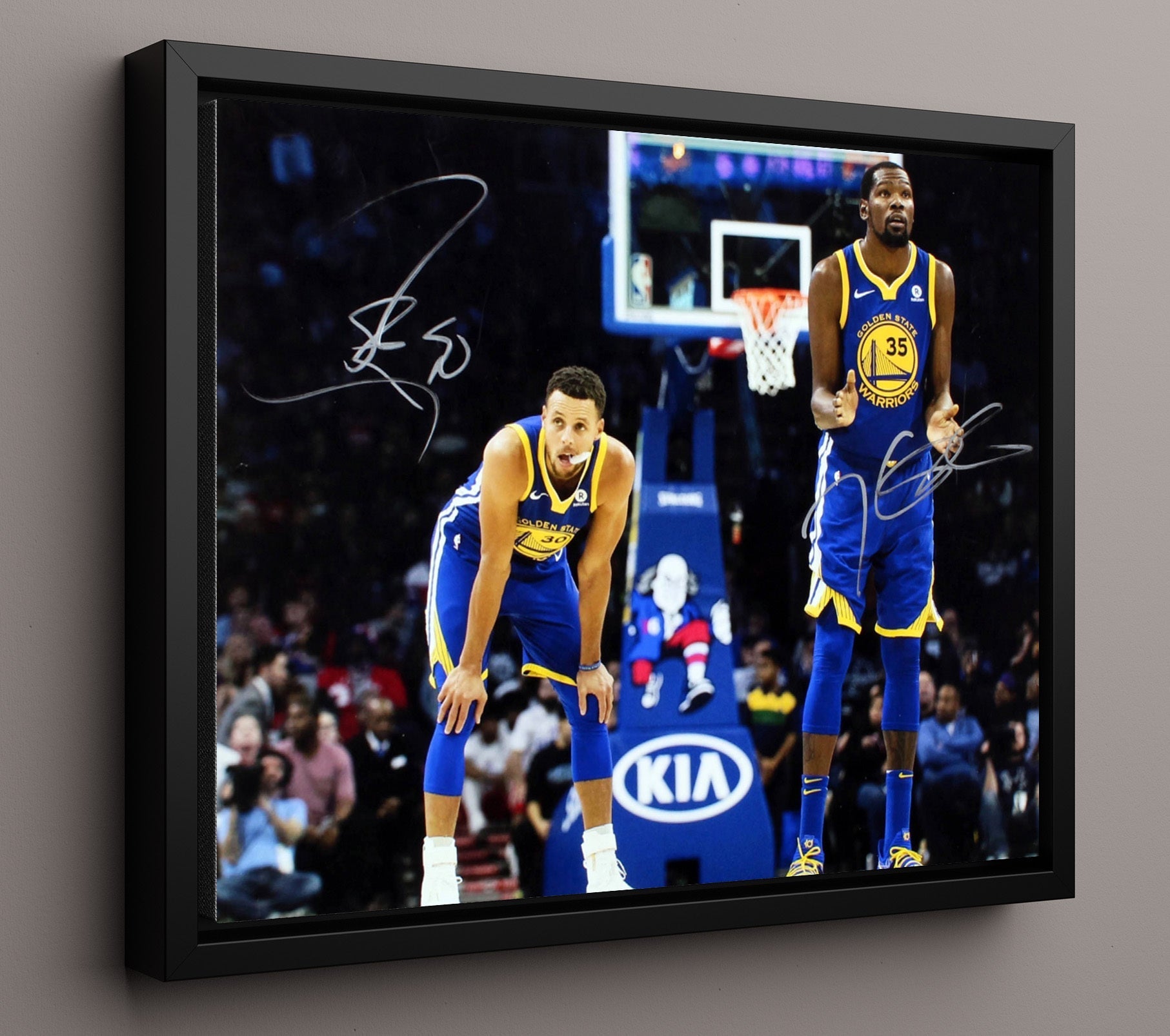 Stephen Curry Kevin Durant Warriors Splash Meets Slim Basketball Wall Art 16x20 Framed Canvas basketball wall art print