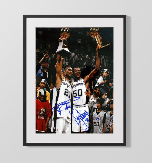 Tim Duncan and David Robinson San Antonio Basketball Championship Twin Towers Triumph Spotlight basketball print - 16x20 Gallery Frame wall art