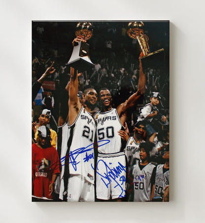 Tim Duncan and David Robinson San Antonio Basketball Championship Twin Towers Triumph Spotlight Basketball Wall Art 20x24 Canvas basketball wall art print