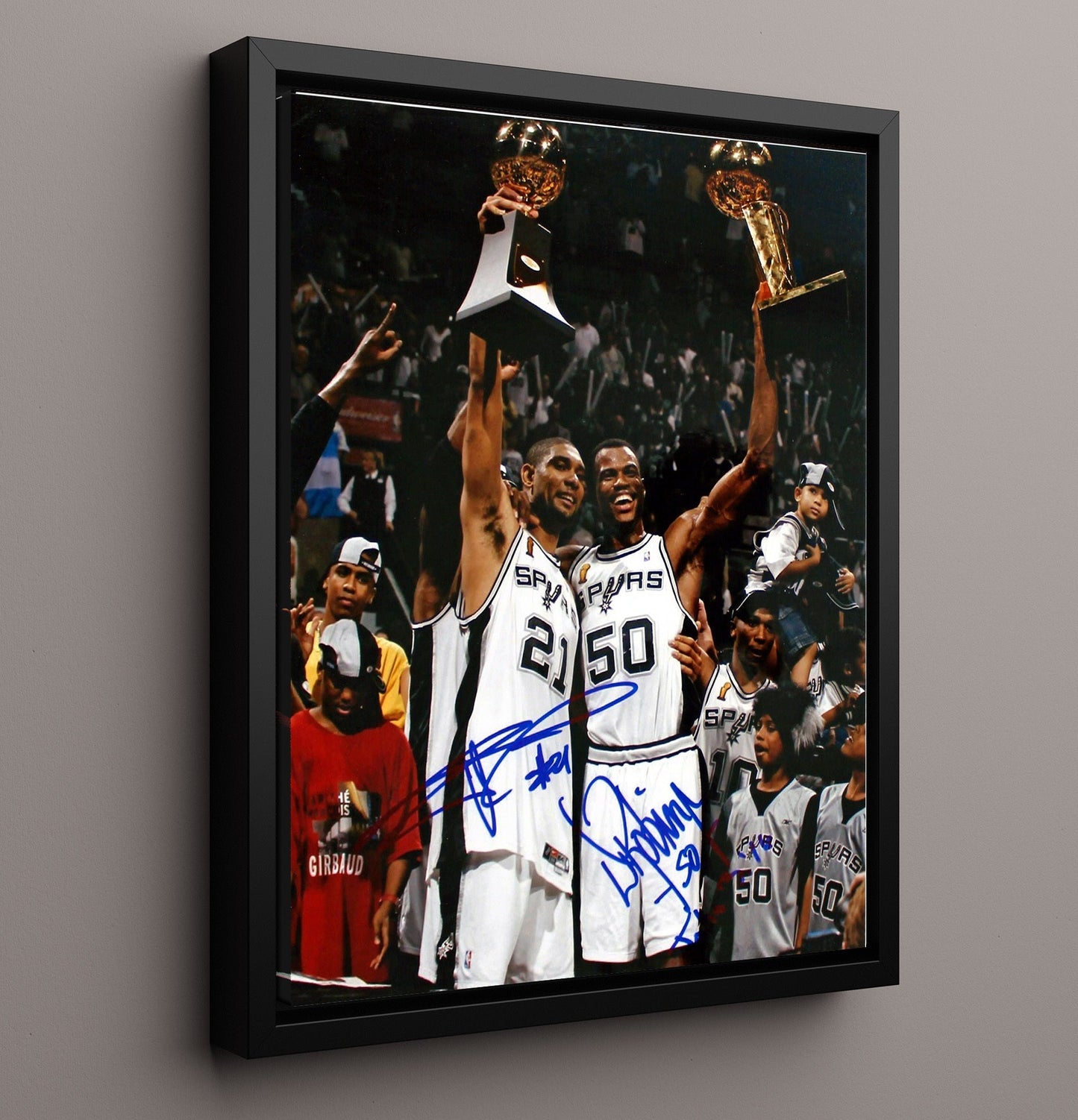 Tim Duncan and David Robinson San Antonio Basketball Championship Twin Towers Triumph Spotlight Basketball Wall Art 16x20 Framed Canvas basketball wall art print
