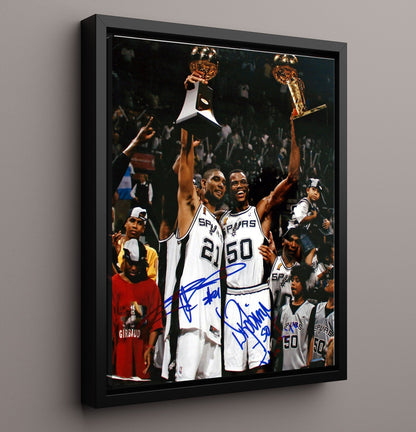 Tim Duncan and David Robinson San Antonio Basketball Championship Twin Towers Triumph Spotlight Basketball Wall Art 16x20 Framed Canvas basketball wall art print