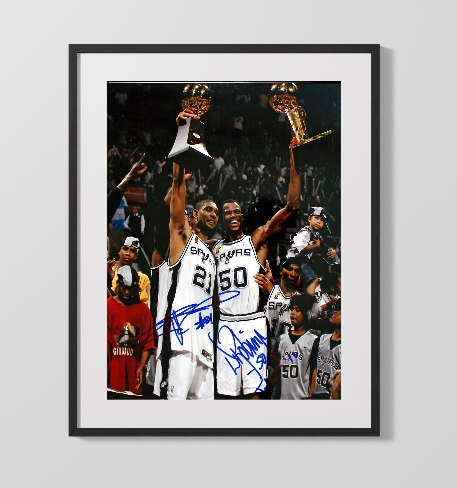 Tim Duncan and David Robinson San Antonio Basketball Championship Twin Towers Triumph Spotlight Basketball Wall Art 16x20 Gallery Frame basketball wall art print
