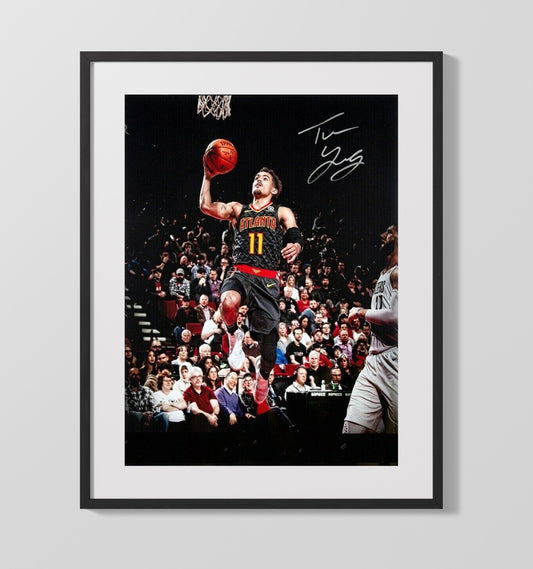 Trae Young Atlanta Basketball Driving Layup Spotlight basketball print - 16x20 Gallery Frame wall art