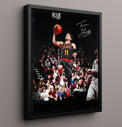 Trae Young Atlanta Basketball Driving Layup Spotlight Basketball Wall Art 16x20 Framed Canvas basketball wall art print