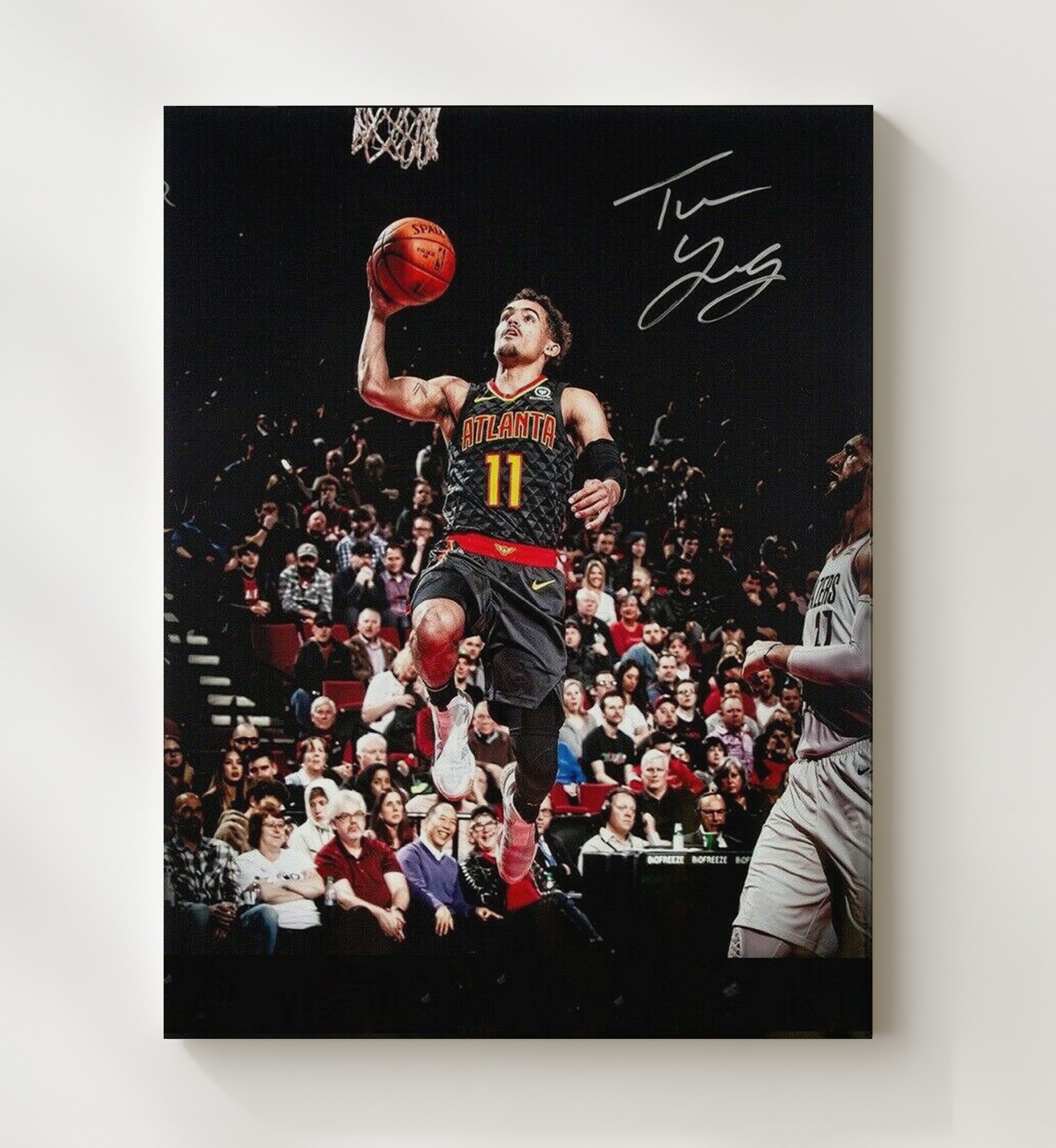 Trae Young Atlanta Basketball Driving Layup Spotlight Basketball Wall Art 20x24 Canvas basketball wall art print