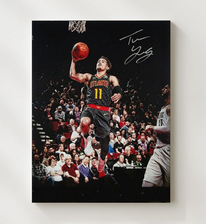 Trae Young Atlanta Basketball Driving Layup Spotlight Basketball Wall Art 20x24 Canvas basketball wall art print