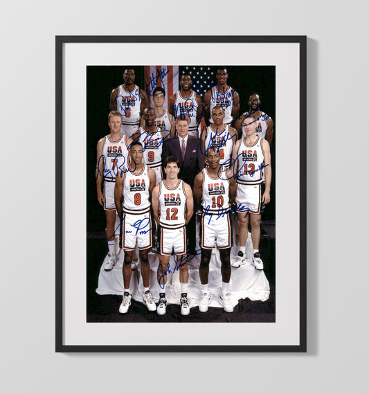 USA Dream Team Barcelona Olympic Portrait 1992 SI Feature basketball print - 16x20 Gallery Frame wall art